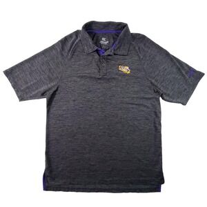Colosseum LSU Tigers Polo Shirt Mens L Gray Purple Short Sleeve NCAA